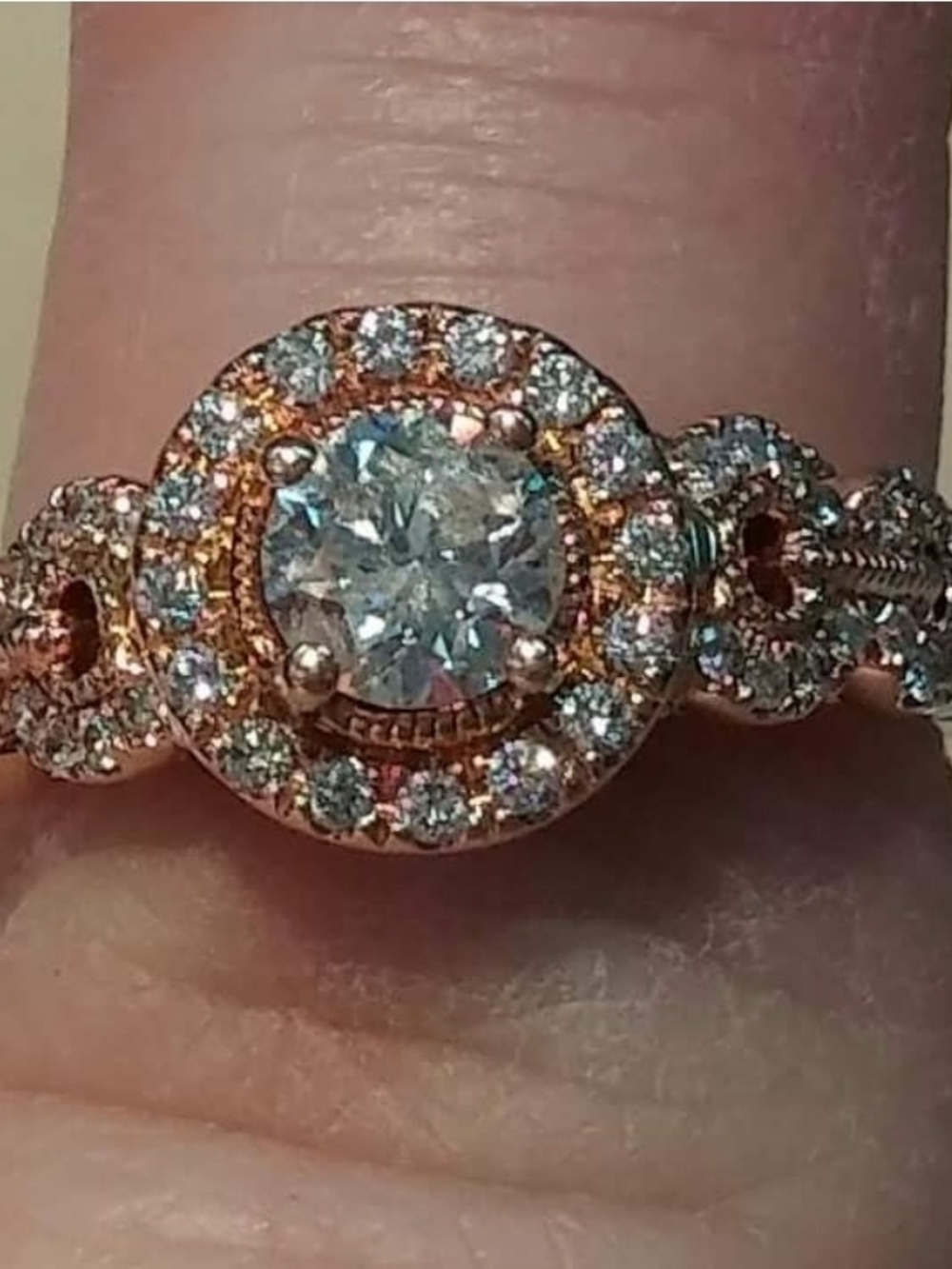 1/2 Carat Center Stone Kay Jewelers Rose Gold Halo Ring with Pavé Diamonds 14k